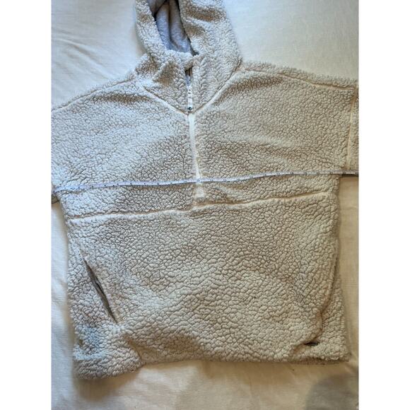 Prana Permafrost Half Zip Sherpa Hoodie Sweater Pocket Pullover Sherpa Cream M - Picture 8 of 11